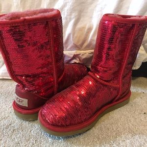 Worn once red sparkly uggs